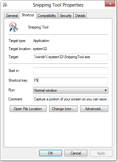 windows snipping tool shortcut